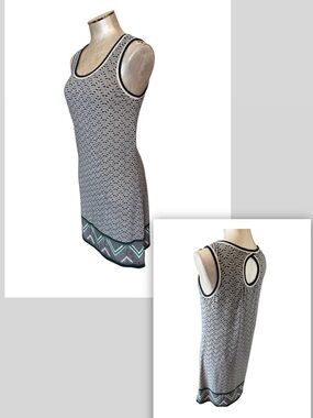 Max Studio Navy White Geometric Sleeveless Mini Dress Green Border M Like New